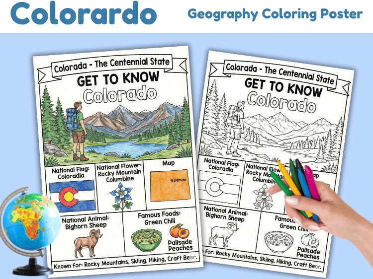 Colorado Geography Coloring Poster | State Facts & Symbols