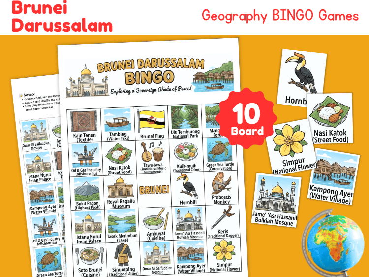 Brunei Darussalam Geography Bingo | Country Study Game