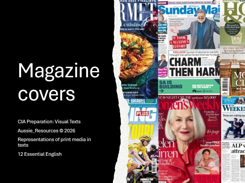 12 Essential English – CIA Exam Prep (QLD) – Analysing a magazine cover about print media (books)
