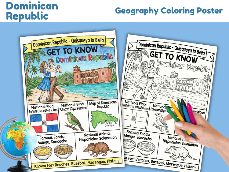 Dominican Republic Geography Coloring Poster | Country Study Activity