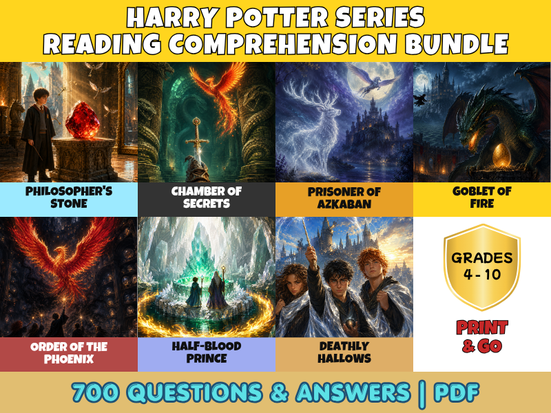 Harry Potter 7 Book Reading Comprehension Bundle | 700 Questions | Years 4-10 English