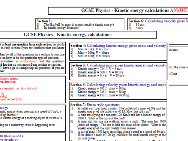 Kinetic energy calculations