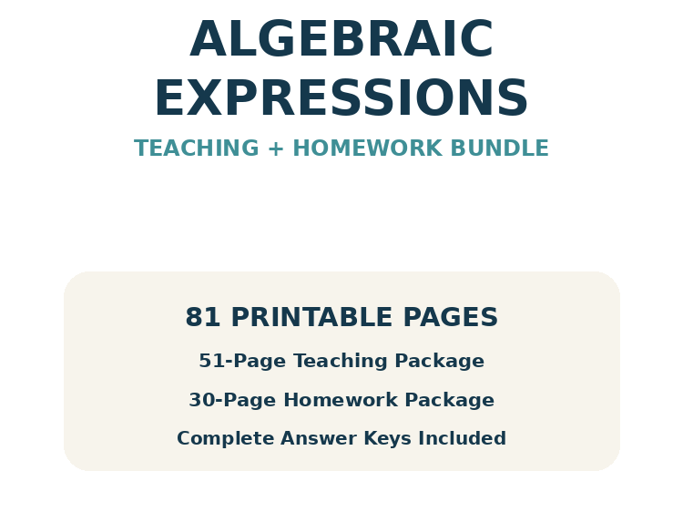 Algebraic Expressions Teaching & Homework Bundle