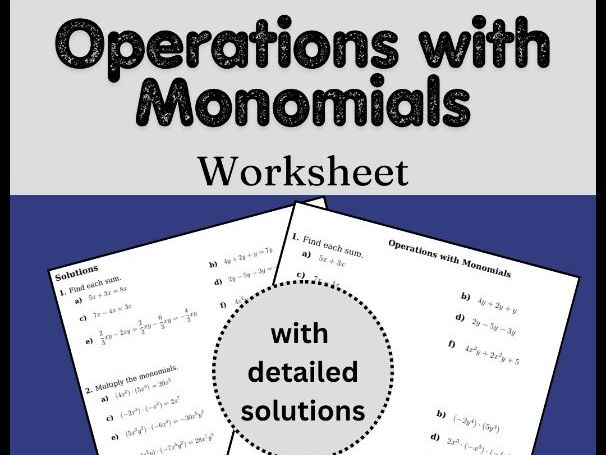Operations with Monomials Worksheet (with solutions)