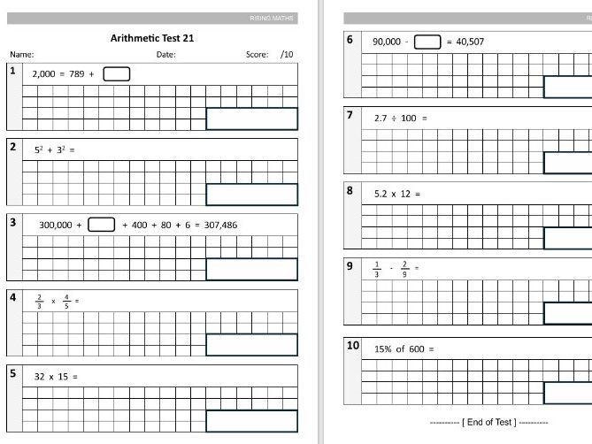 Year 6 Advanced Arithmetic Tests - 10 Tests in Standard SATS Format