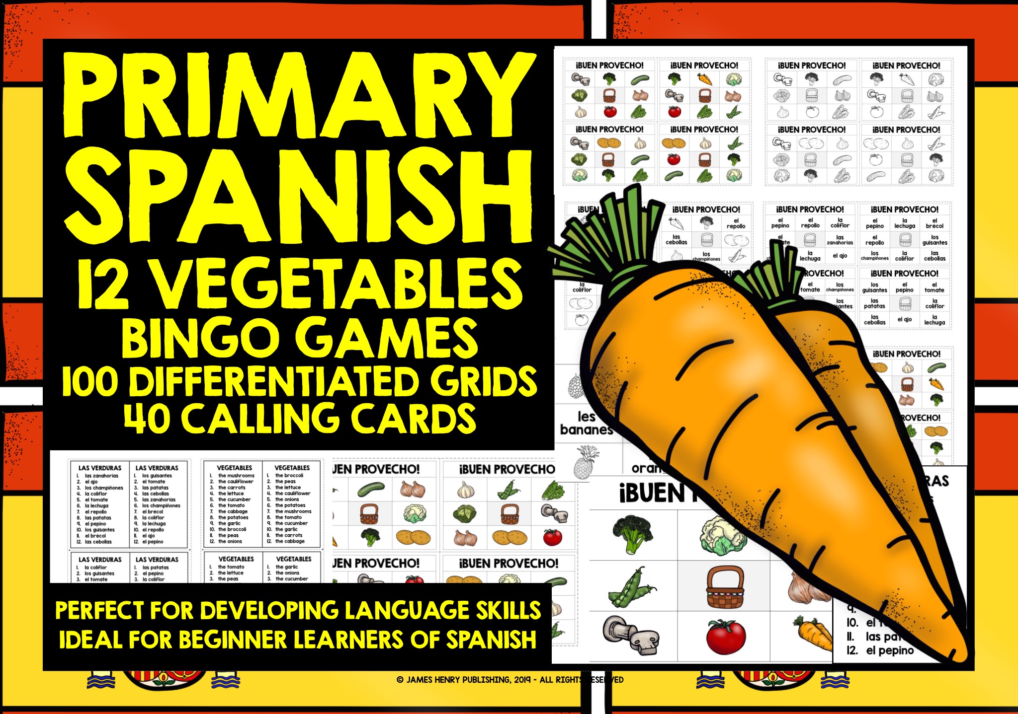 PRIMARY SPANISH FRUITS & VEGETABLES BINGO Teaching Resources