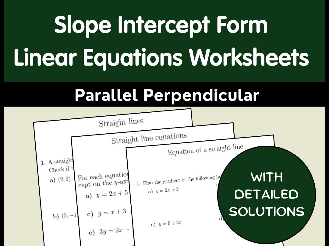 Slope Intercept Form Linear Equations Worksheets | Parallel Perpendicular