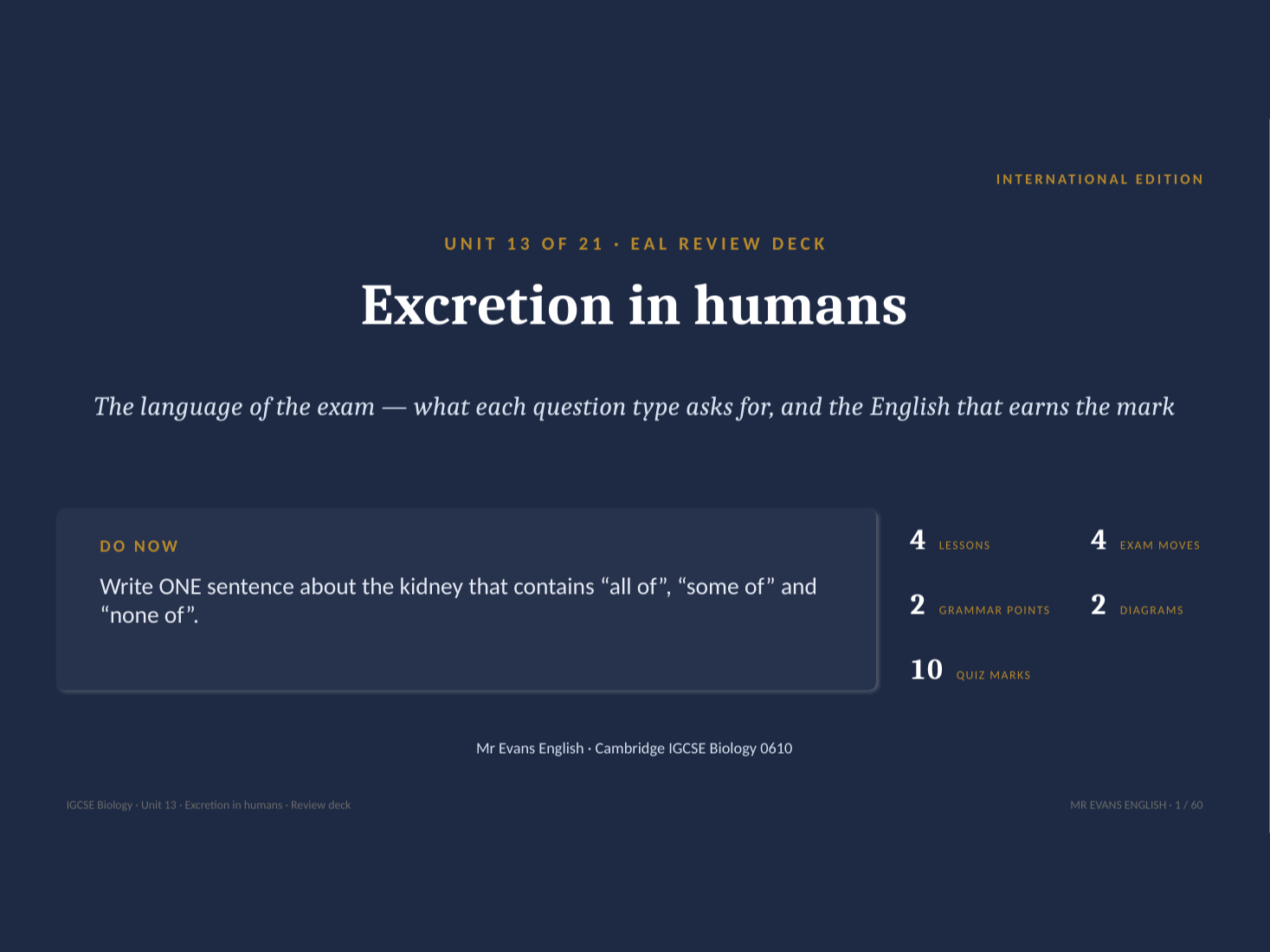 IGCSE Biology 0610 U13 Excretion in humans — EAL