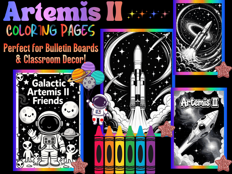 Galaxy Artemis II Coloring Pages for Kids | NO PREP NASA Bulletin Board Activity