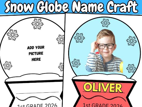 Winter Christmas Snow Globe Name Template Craft Activity,December Bulletin Board