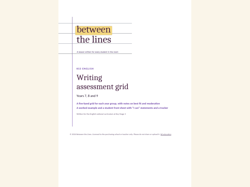 KS3 writing assessment grid: Years 7 to 9, five bands