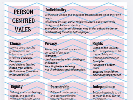 Person Centred Values sheet