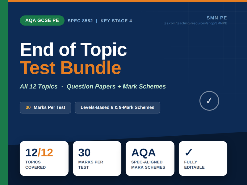 AQA GCSE PE | End of Unit Tests Bundle | All 12 Topics | 30 Marks | Levels-Based Mark Schemes