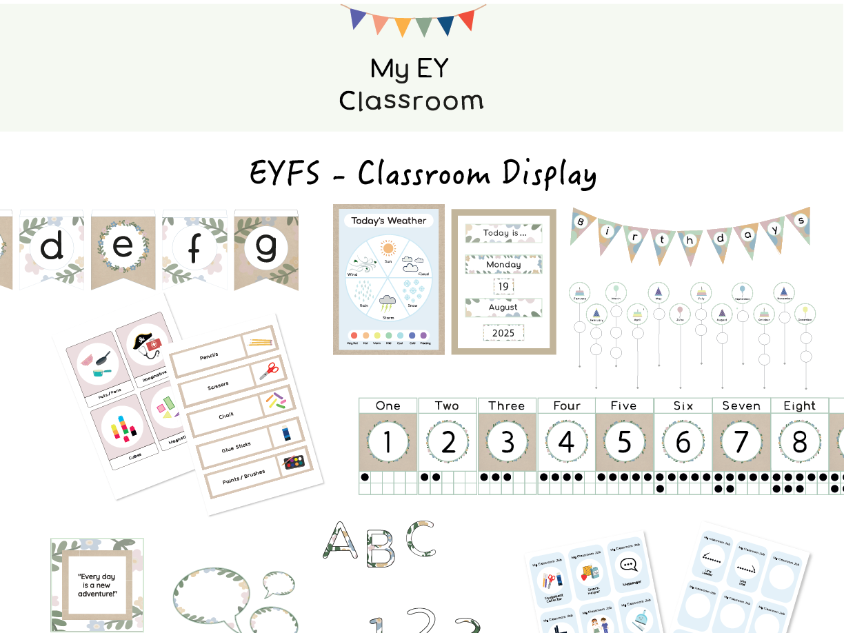 Neutral Classroom Decor Bundle | Montessori Inspired Classroom Display | Kindergarten, Early Years