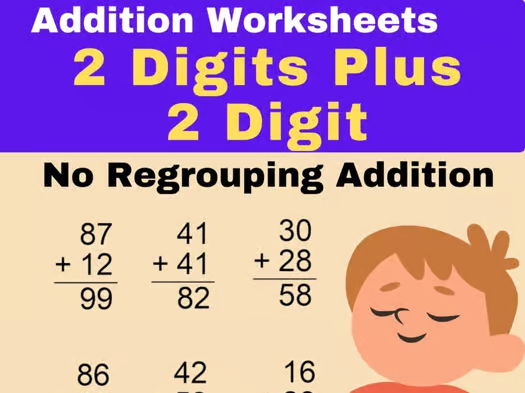 Addition Worksheets  2 Digits Plus  Problems  No Regrouping