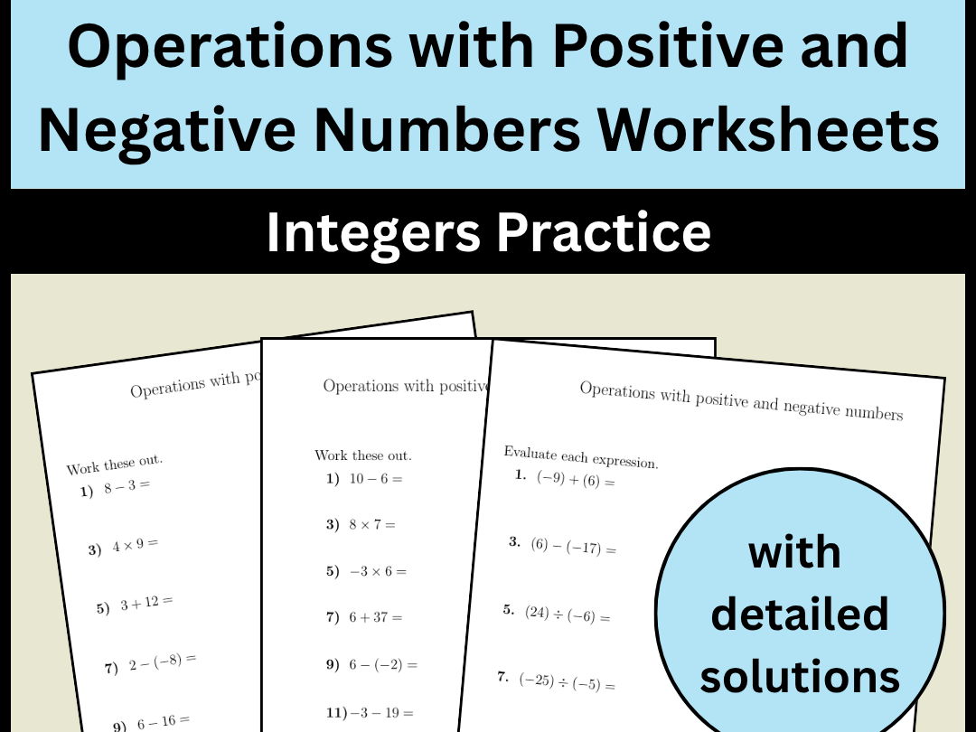 Operations with Positive and Negative Numbers Worksheets Integers Practice