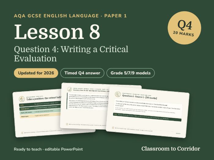 AQA GCSE English Language Paper 1 Question 4 Lesson: Writing a Critical Evaluation – Timed (2026)