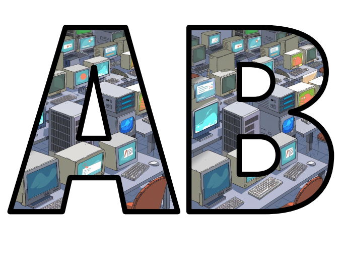 Computers ICT Lab CPUs Lettering Set Display Title Letters Numbers ...
