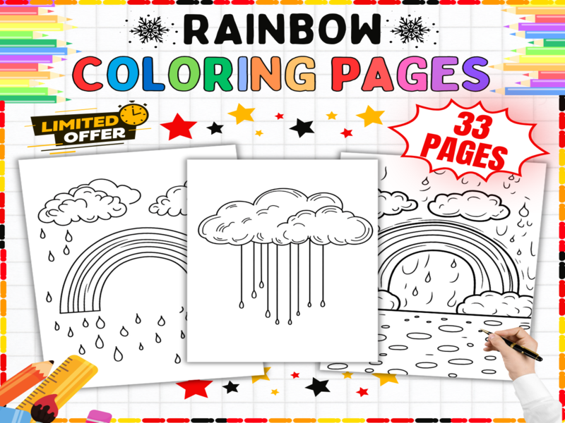 Rainbow Coloring Pages | Weather Printables for Kids | Clouds and Rain Art Worksheets for Classroom