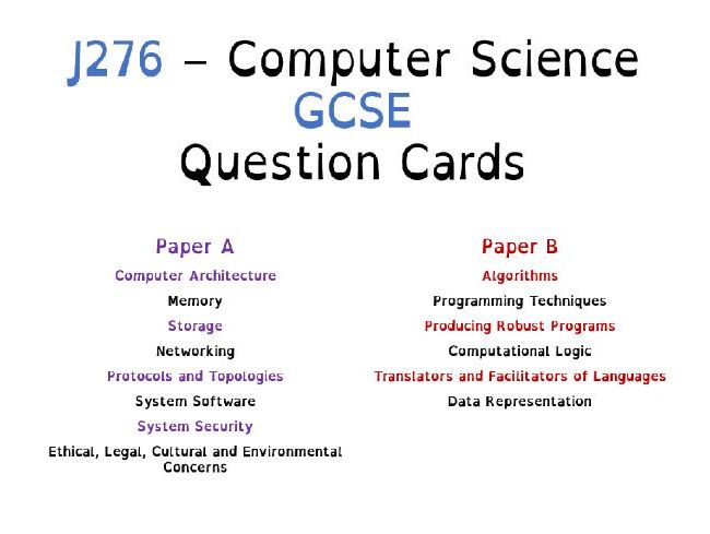 J276 - Computer Science GCSE - Revision Question Cards by Davism1993 ...