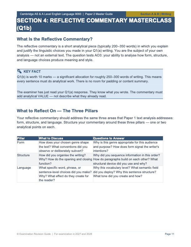 CIE A Level English Language (9303) Paper 2 Writing Guide | Reflective ...