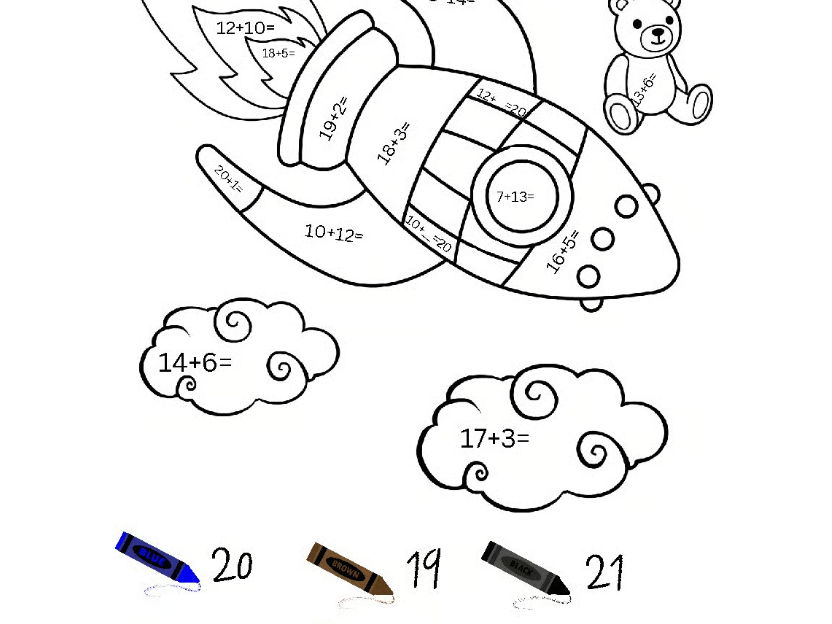 Whatever Next! Math Addition 10-20 Coloring Worksheet