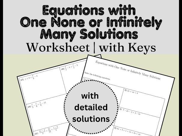 Equations with One None or Infinitely Many Solutions Worksheet | with Keys