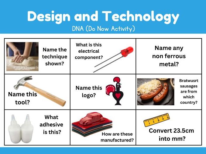 Design and Technology Do Now Cards