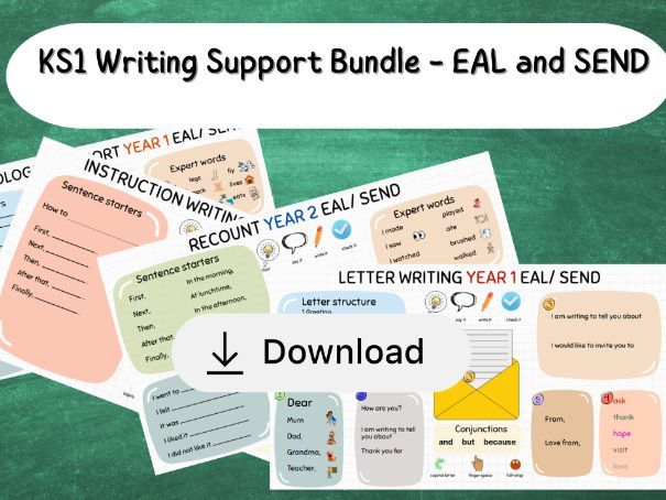 KS1 Writing Support Bundle – Word Banks & Sentence Starters for 5 Text Types (SEND & EAL Friendly)