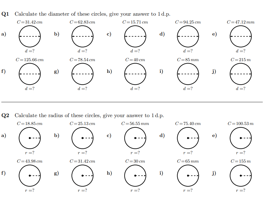 Radius and Diameter from Circumference