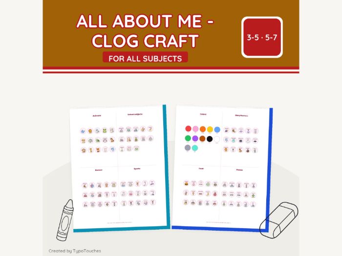 All About Me - Clog Craft | 4 No-Prep Sheets