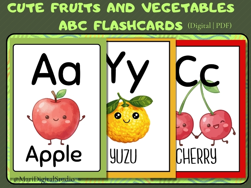 Cute Fruits & Veges ABC Flashcards