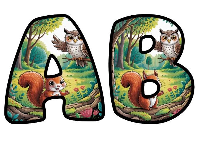 Charming Woodland Creatures Classroom Display | Lettering Set | Upper & Lowercase, 0-9 and Signs
