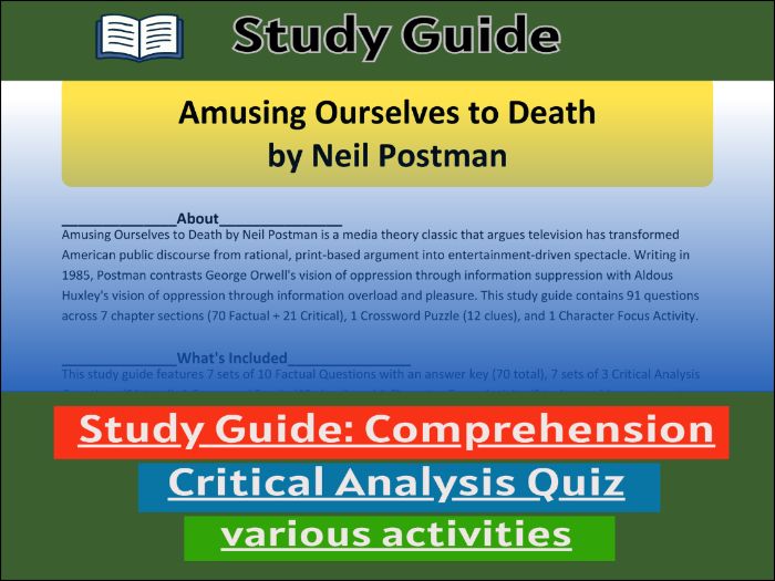 Amusing Ourselves to Death, study guide & Activities