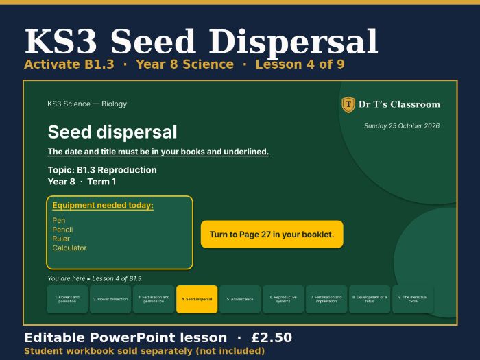 KS3 Activate B1.3 Reproduction: Seed Dispersal