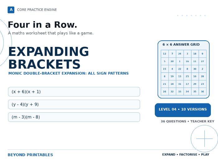 Expanding Brackets Four in a Row | (x + 6)(x + 1) : Level 04 | 10 Maths Games