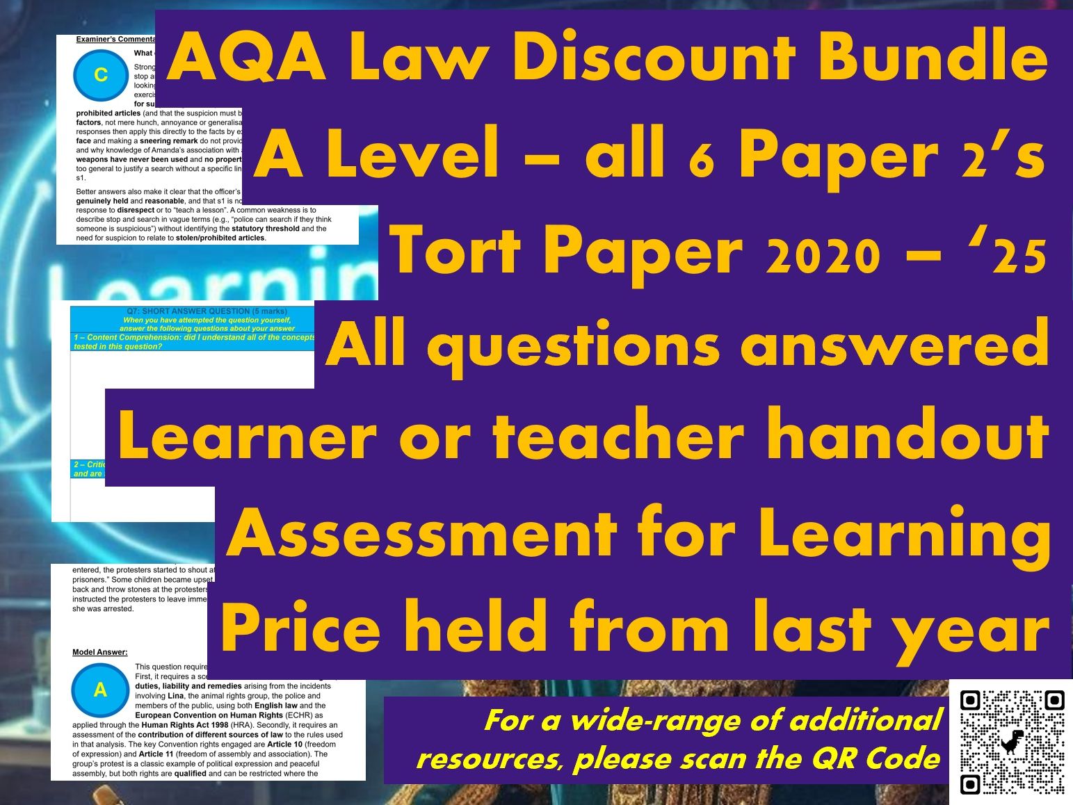 AQA: A Level LAW - MODEL ANSWERS (FULL PAPER 2's (TORT) from 2020 - 2025) - DISCOUNT BUNDLE