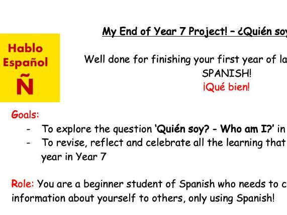 KS3 Spanish End of Year Project – ¿Quién soy? Creative Task