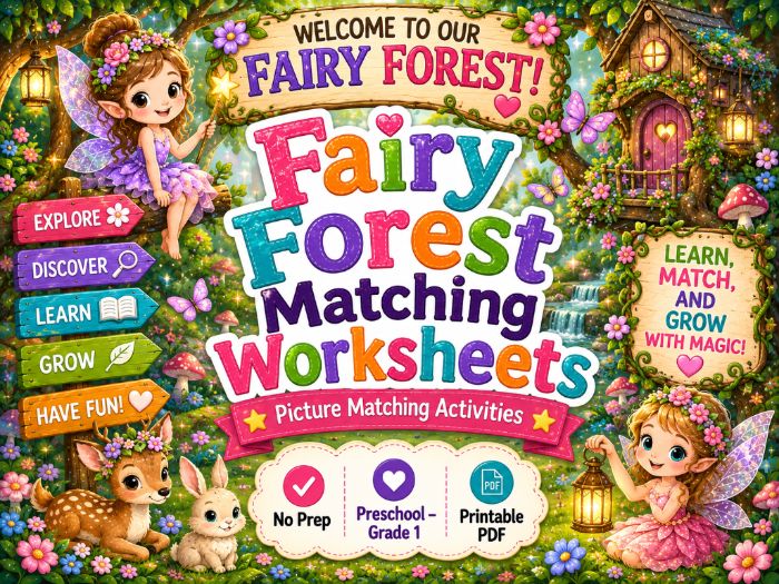 Fairy Forest Matching Worksheets | Preschool Kindergarten Activities | Pre-K–Grade 1