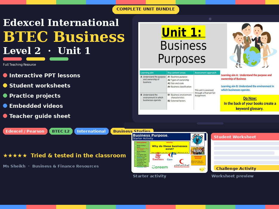 Edexcel International BTEC Business Level 2 Unit 1- Business Purpose ...