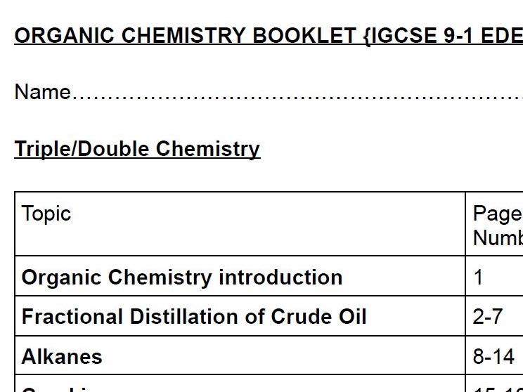 Organic Chemistry  Booklet IGCSE Chemistry Edexcel {9-1}