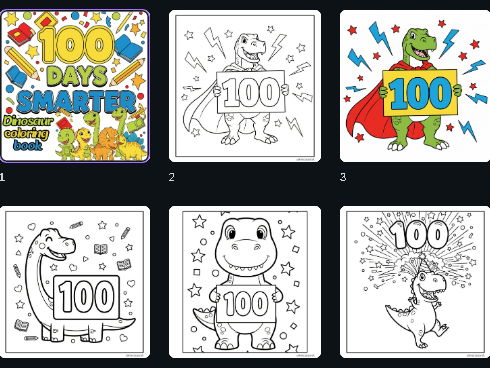 100 th Day of School Dinosaur Coloring Pages