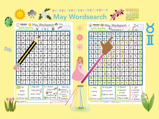 Wordsearch - May, x18 words to find
