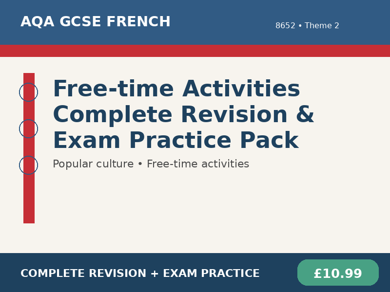AQA GCSE French 8652 - Free-time Activities Complete Revision & Exam Practice Pack