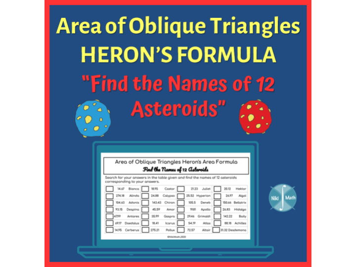 Area of Oblique Triangles Heron's Formula - Find the Names of 12 Asteroids