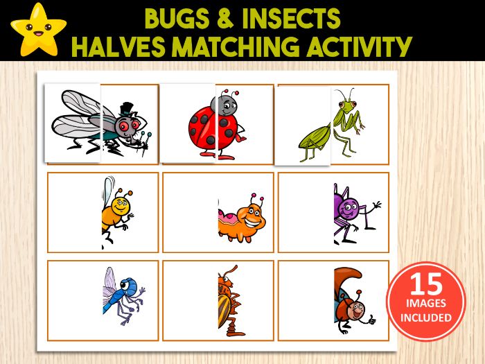 Bugs & Insects Halves Matching Game | Puzzle Activity for Toddler & Preschooler