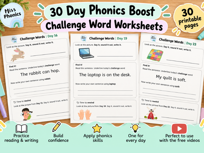 Challenge Word Worksheets | 30 Day Phonics Boost
