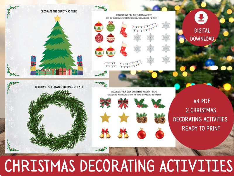 Printable Christmas Tree & Wreath Decorating Activities – Cut & Stick Festive Craft for EYFS & KS1