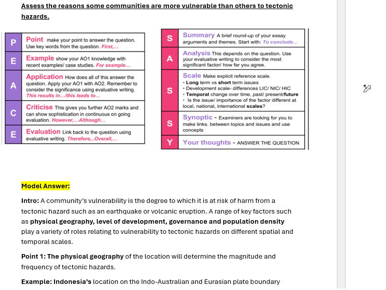 20 mark essay model answer tectonics revision a level geography with flash card info