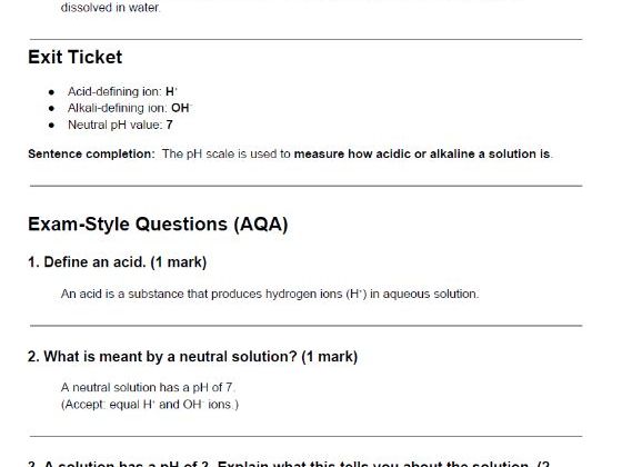 GCSE Chemistry C4A – Acids & Ions in Solution (Teacher Answer Booklet)